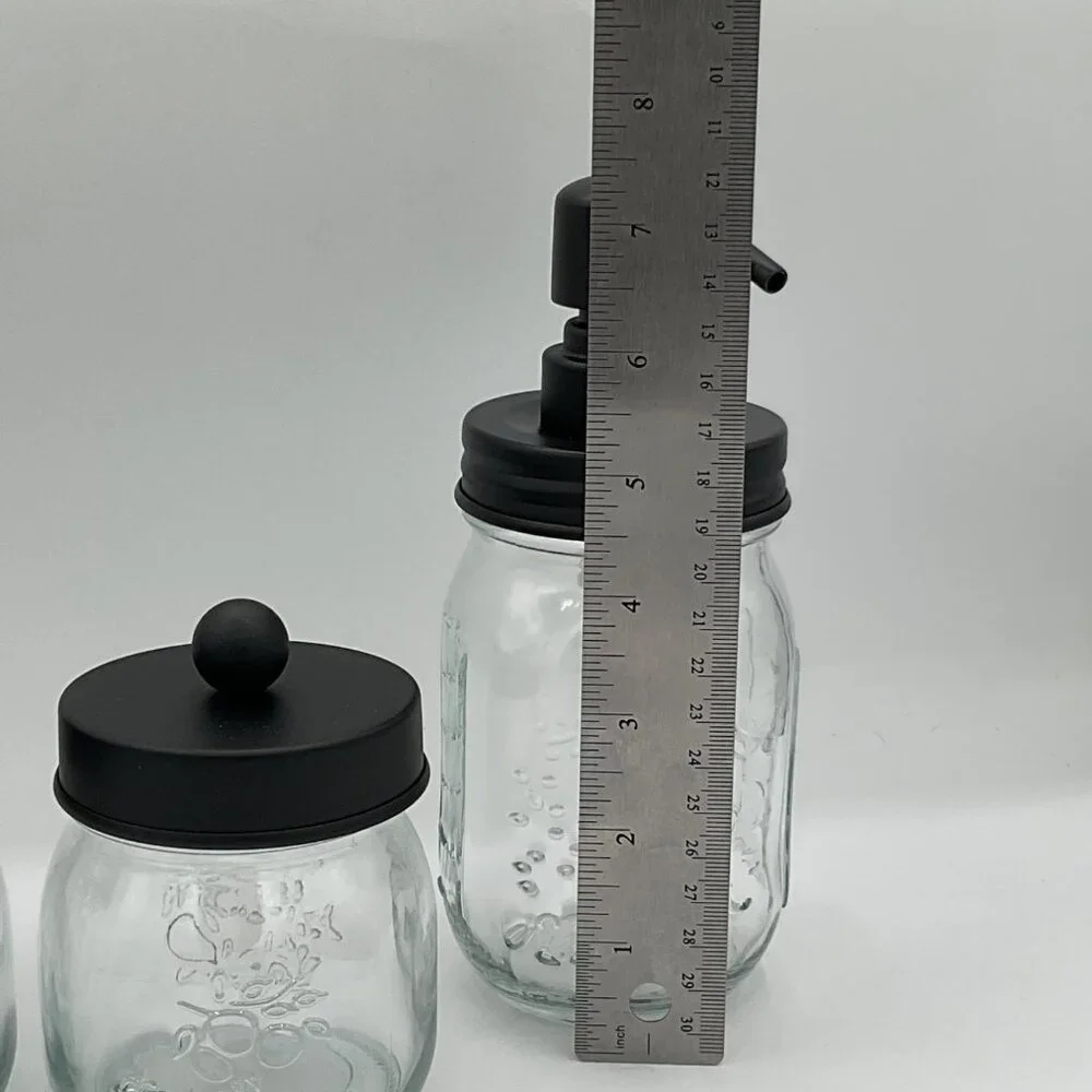 mason jar bathroom accessories with a sheet of labels for organization